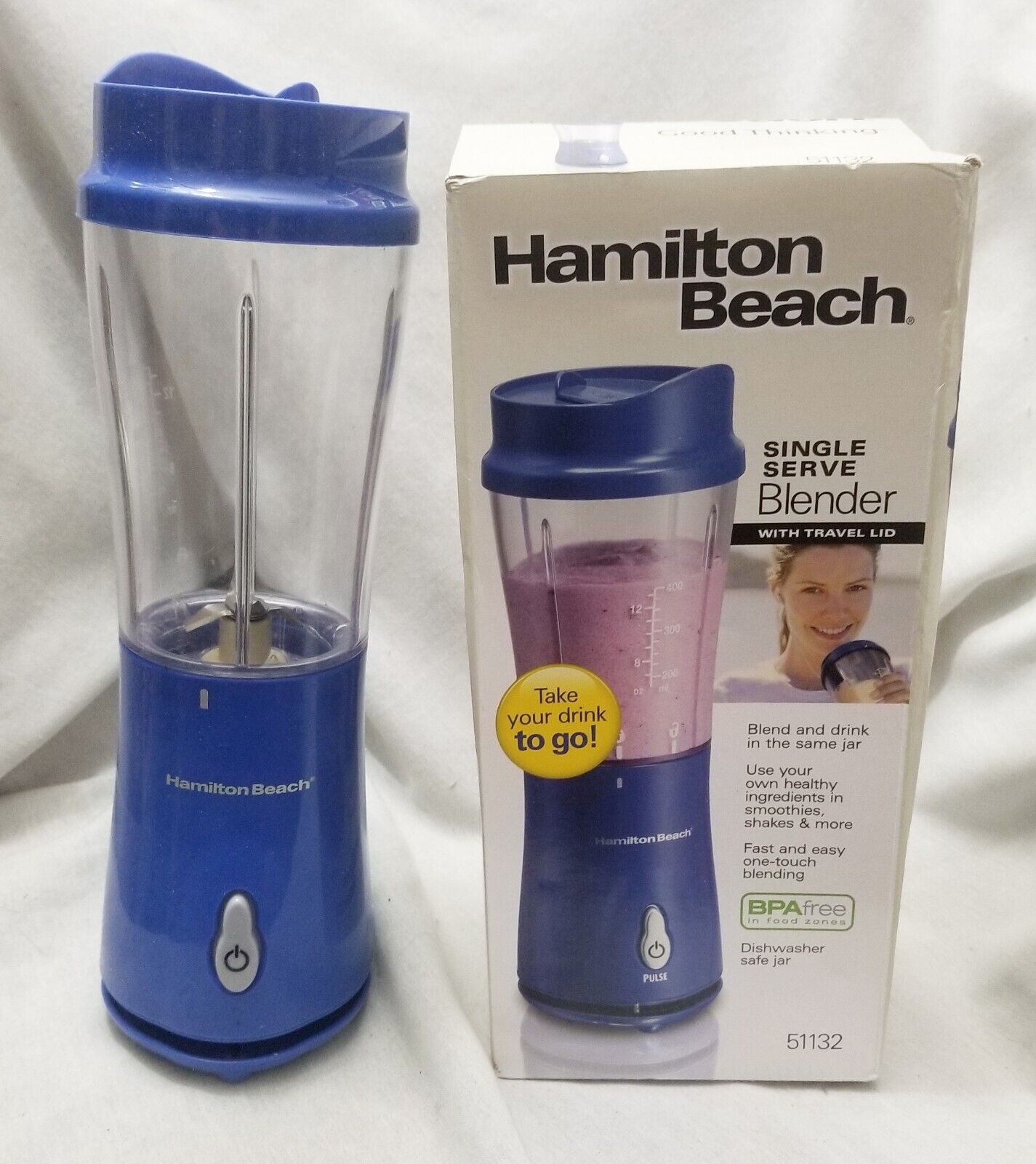 Hamilton Beach Personal Blender with Travel Lid for Smoothies and Shakes,  Portable, Fits Most Car Cup Holders, Monaco Blue, 51132 