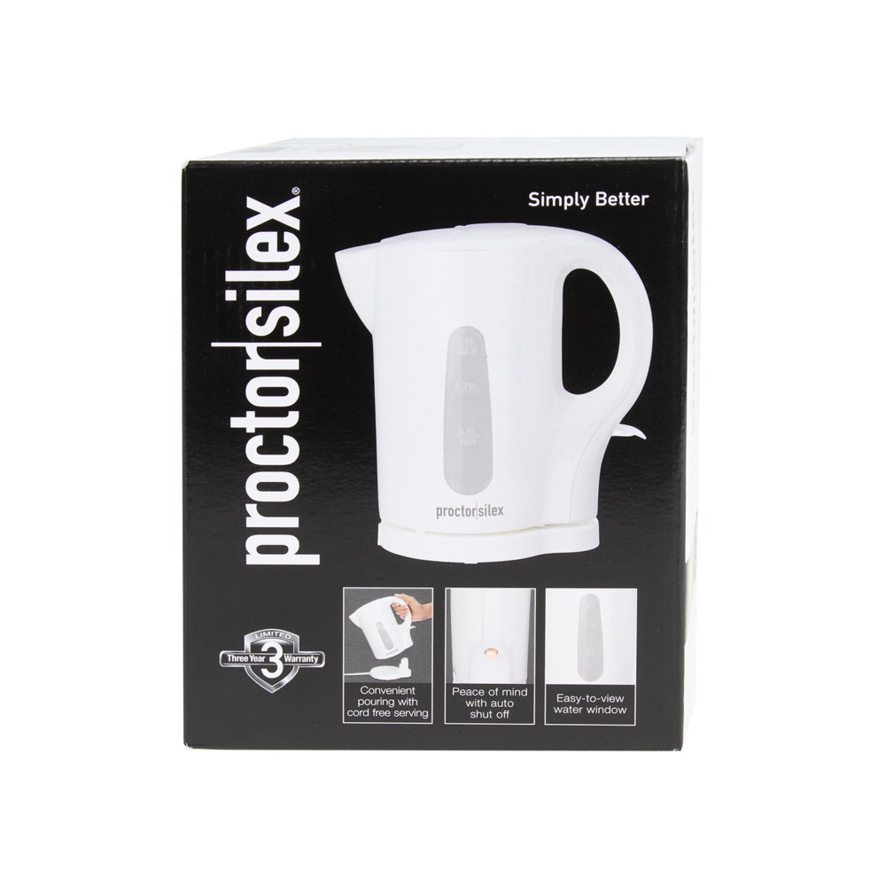 Proctor Silex Black Glass/Plastic 1.7 L Electric Tea Kettle Cordless New!!